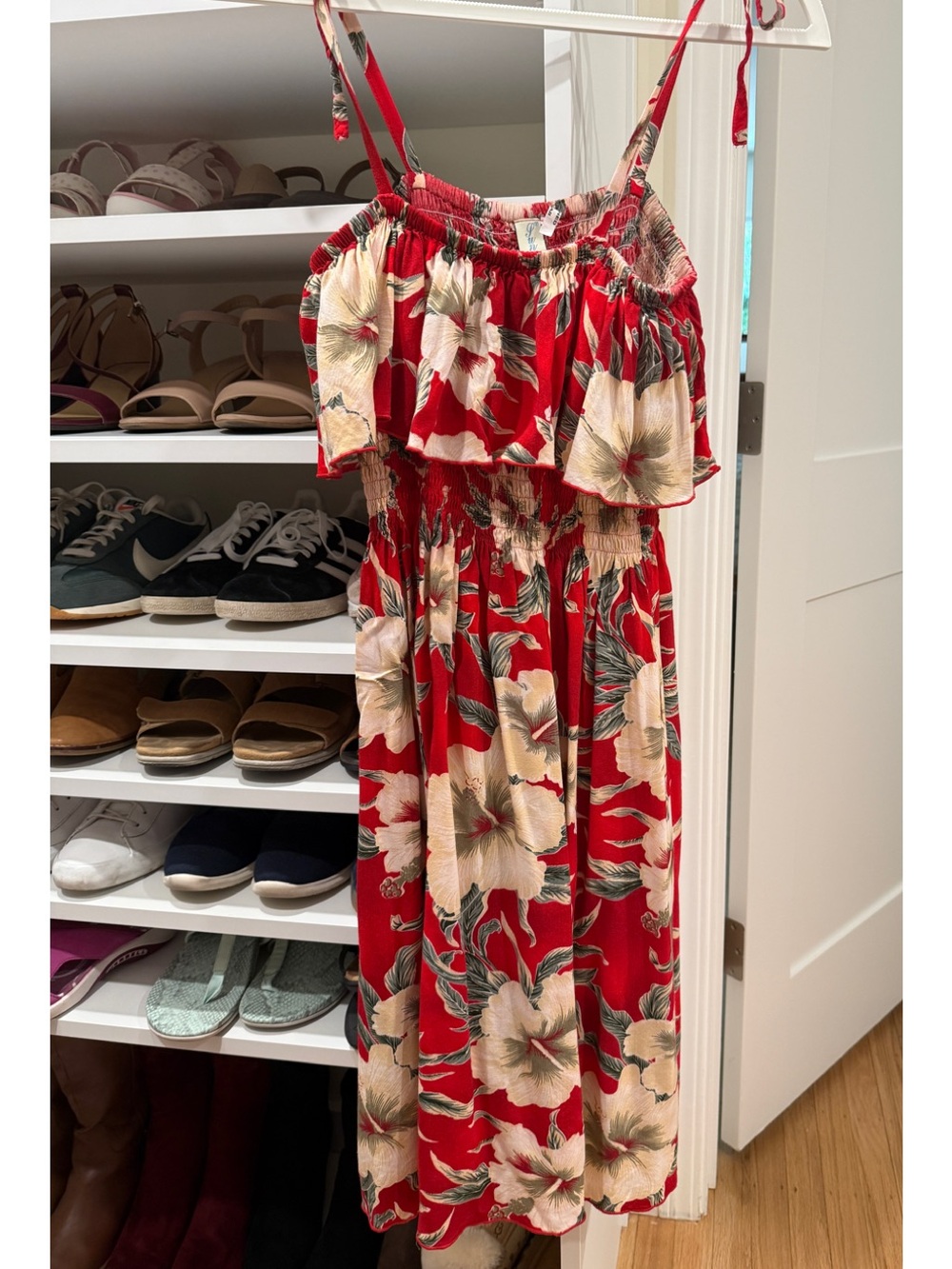Red Floral Ruffle Island Sundress